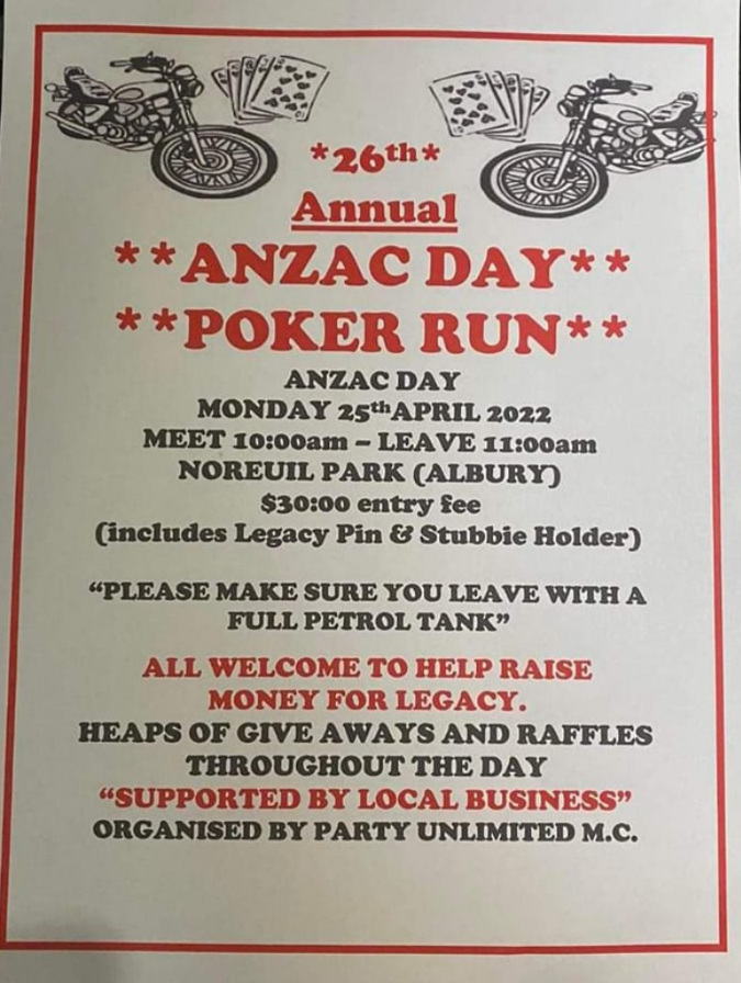 2022 Anzac Day poker run